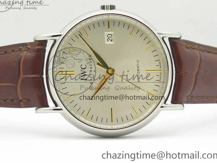 MIROTIME 0305 Portofino Automatic SS TWF 1:1 Best Edition Silver Dial Gold Markers on Brown Leather Strap A Bright 7203